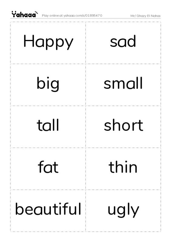 Word flashcards worksheet for Mr/ Ghazy El Nahas
