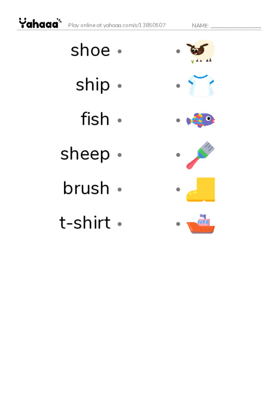 Draw a line to match worksheet for Digraphs  sh