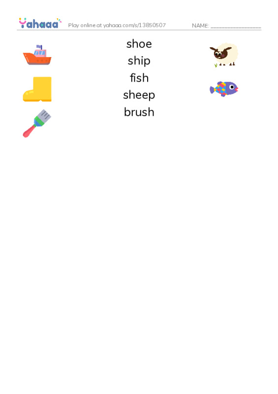 Match both sides worksheet for Digraphs  sh