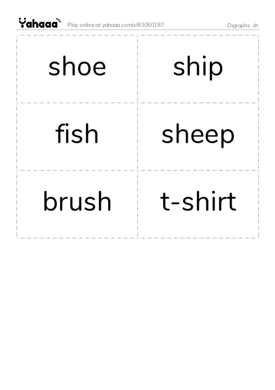 Word flashcards worksheet for Digraphs  sh