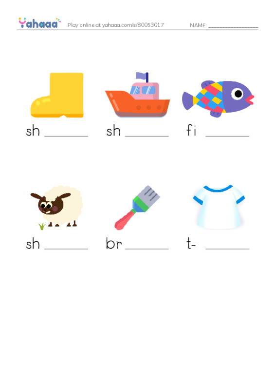Finish the word worksheet for Digraphs  sh