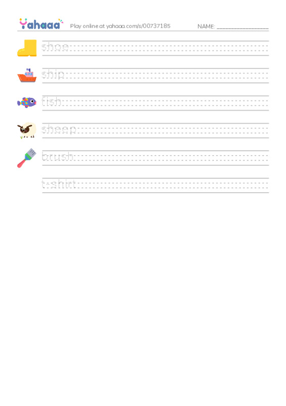 Handwriting lines worksheet for Digraphs  sh