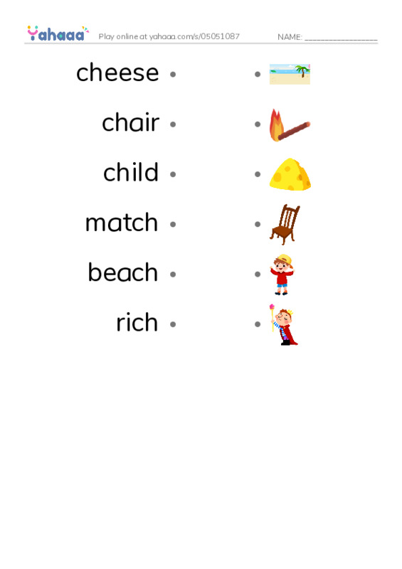 Draw a line to match worksheet for Digraphs ch