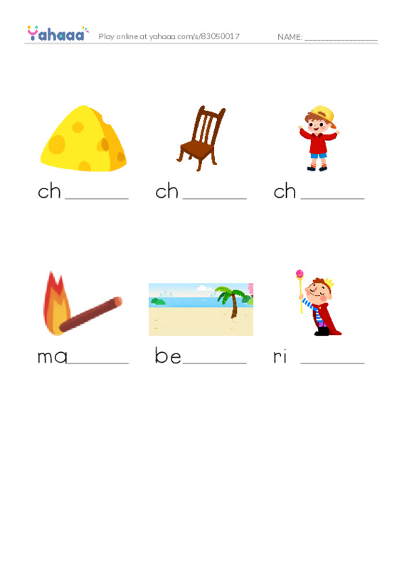 Finish the word worksheet for Digraphs ch