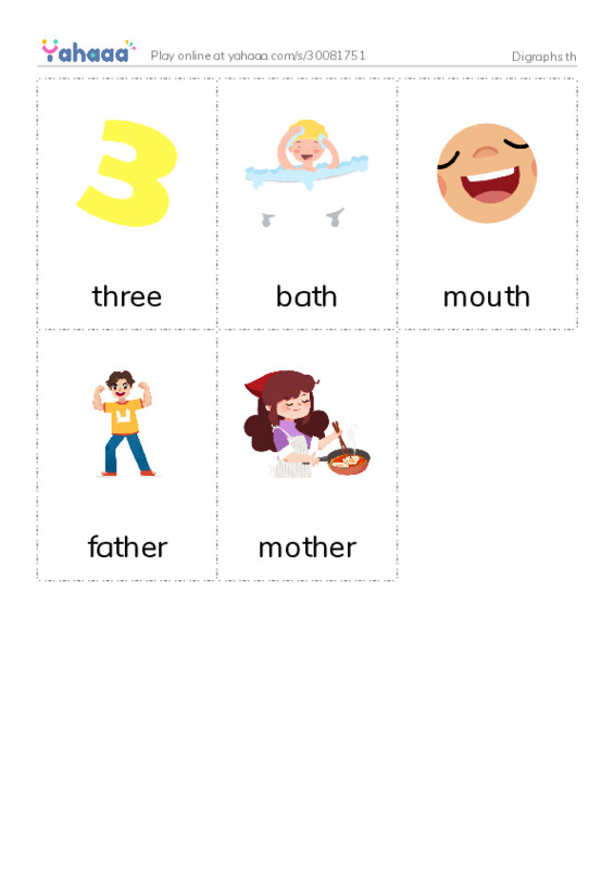 Picture flashcards worksheet for Digraphs th