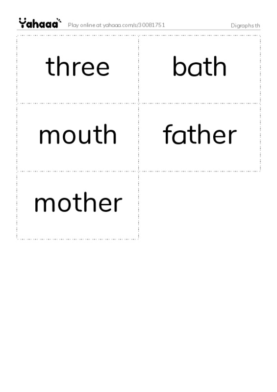 Word flashcards worksheet for Digraphs th