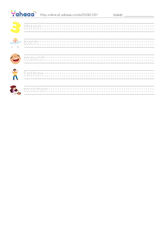 Handwriting lines worksheet for Digraphs th