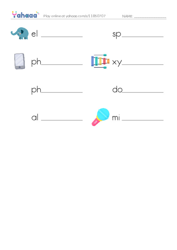 Write the word rows worksheet for Digraphs ph