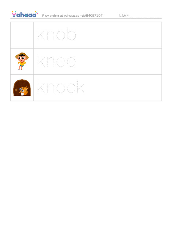 Picture and word rows worksheet for Digraphs  kn