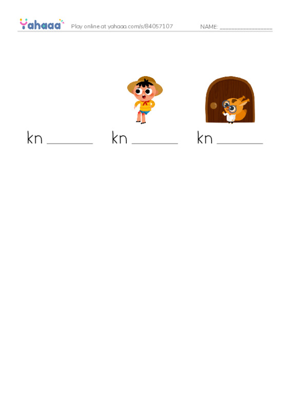 Finish the word worksheet for Digraphs  kn