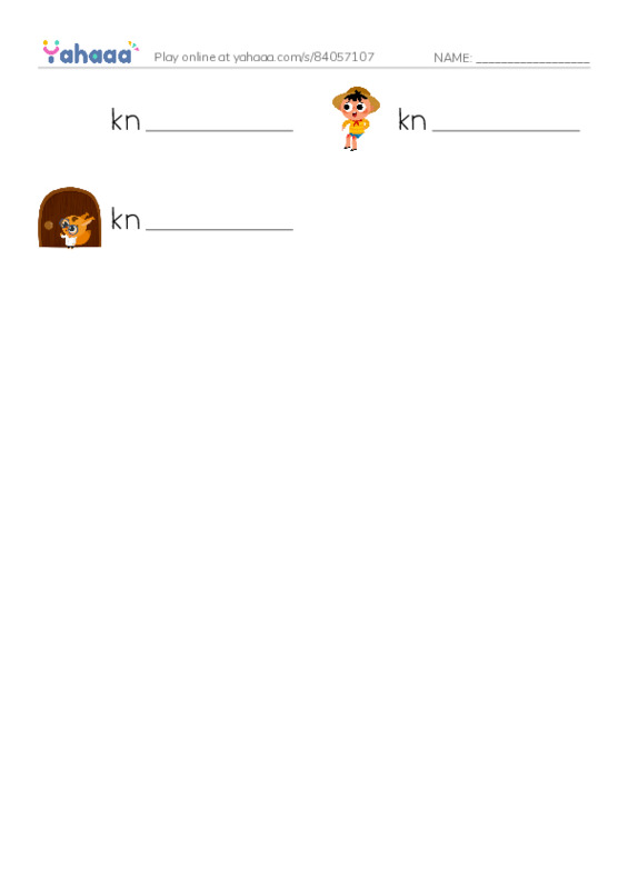 Write the word rows worksheet for Digraphs  kn