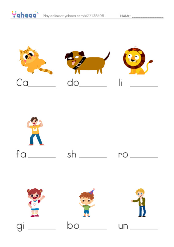 Finish the word worksheet for Different voc