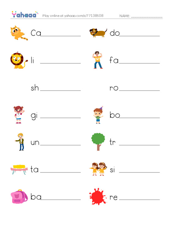 Write the word rows worksheet for Different voc