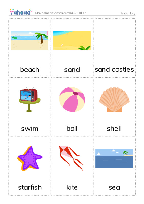 Picture flashcards worksheet for Beach Day