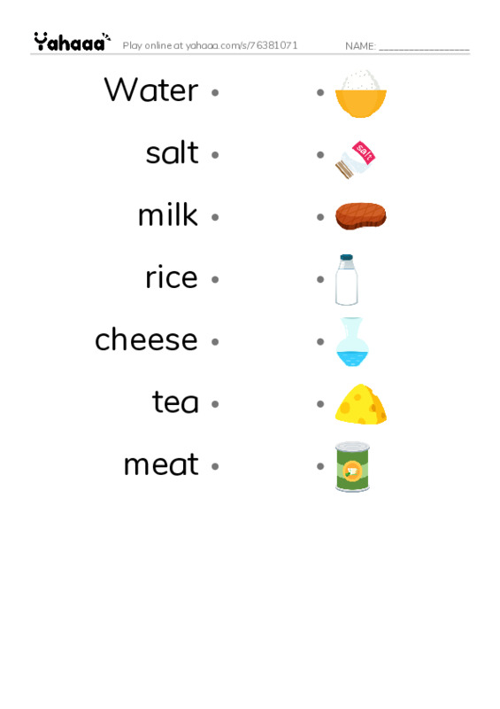 Draw a line to match worksheet for Uncountable nouns