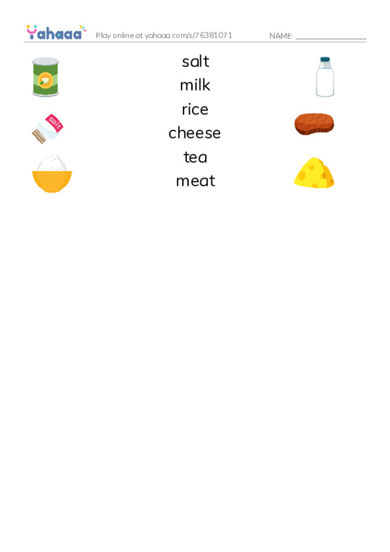 Match both sides worksheet for Uncountable nouns