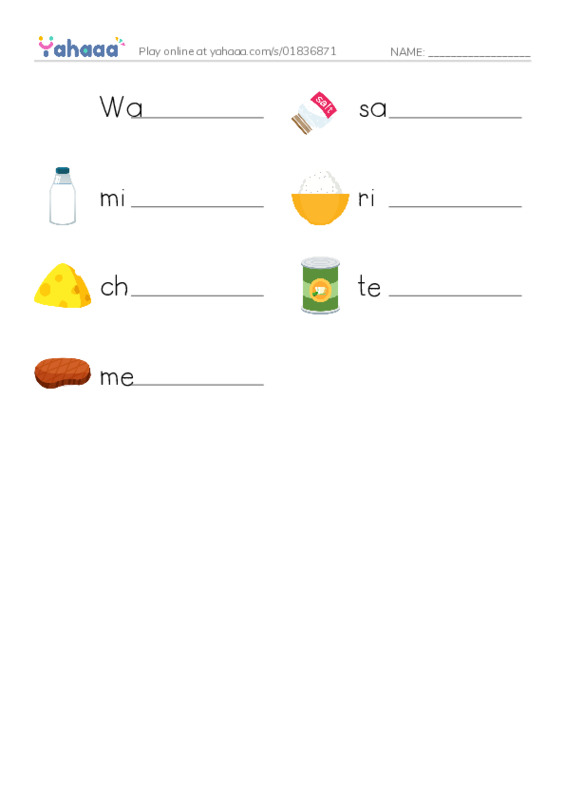 Write the word rows worksheet for Uncountable nouns