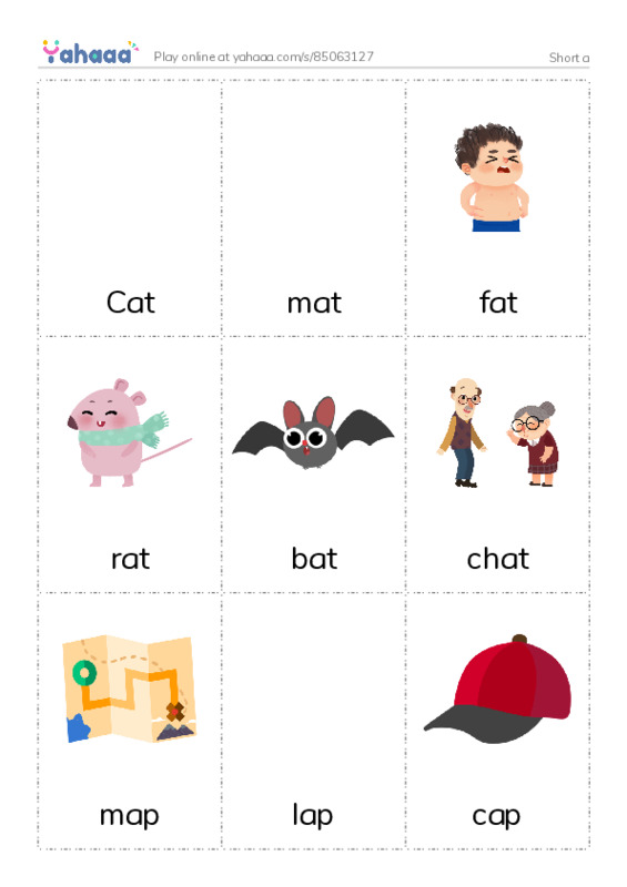 Picture flashcards worksheet for Short a