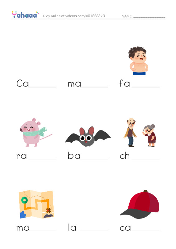 Finish the word worksheet for Short a