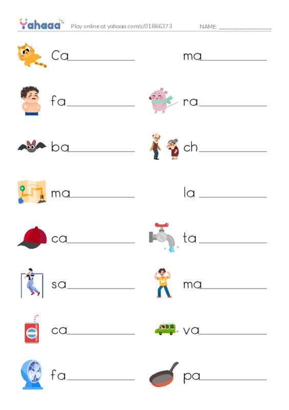 Write the word rows worksheet for Short a