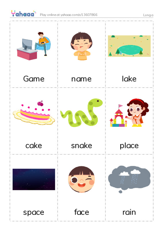 Picture flashcards worksheet for Long a