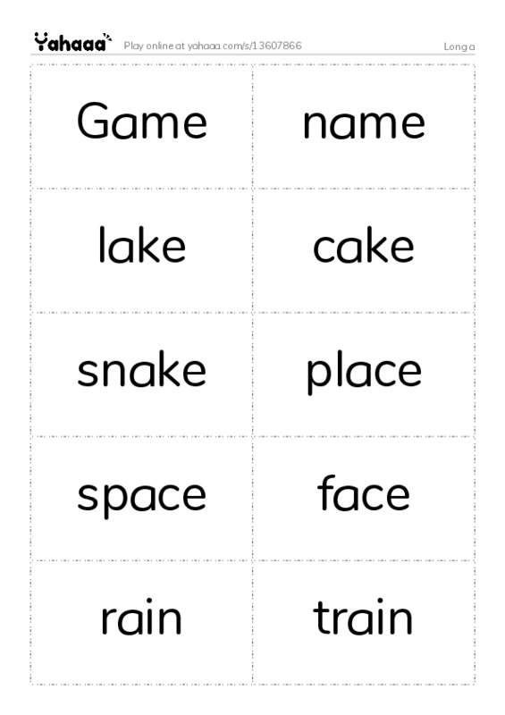 Word flashcards worksheet for Long a