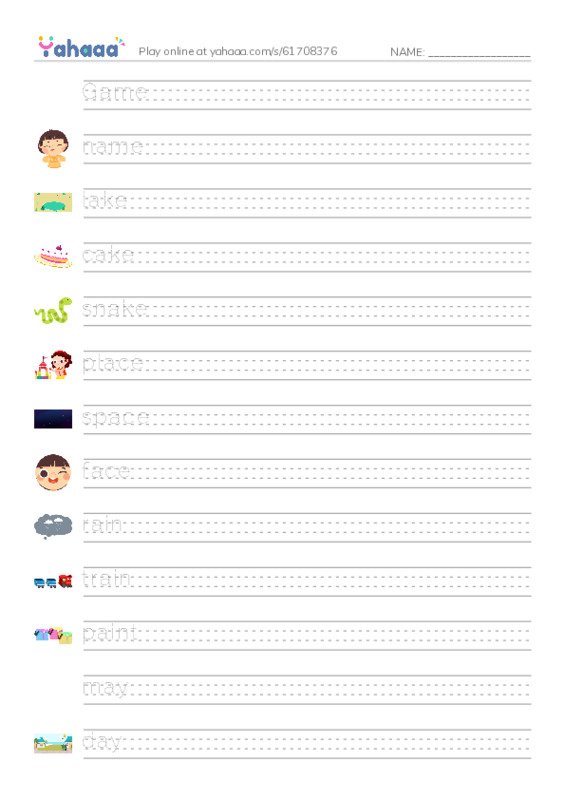 Handwriting lines worksheet for Long a