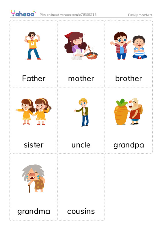 Picture flashcards worksheet for Family members