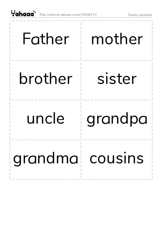 Word flashcards worksheet for Family members