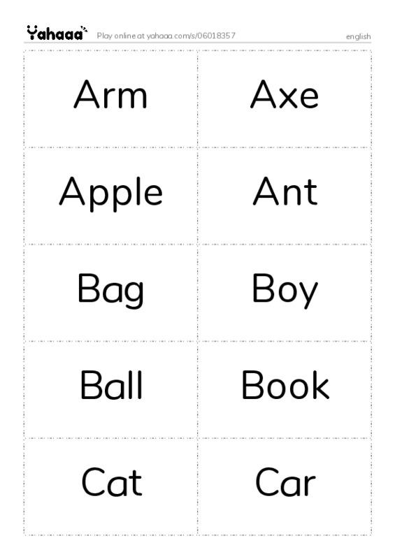 Word flashcards worksheet for english