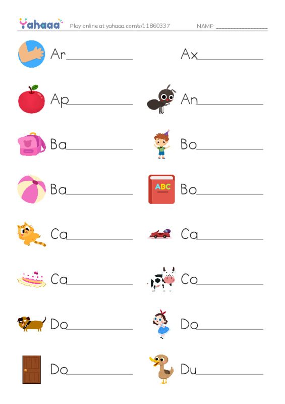 Write the word rows worksheet for english