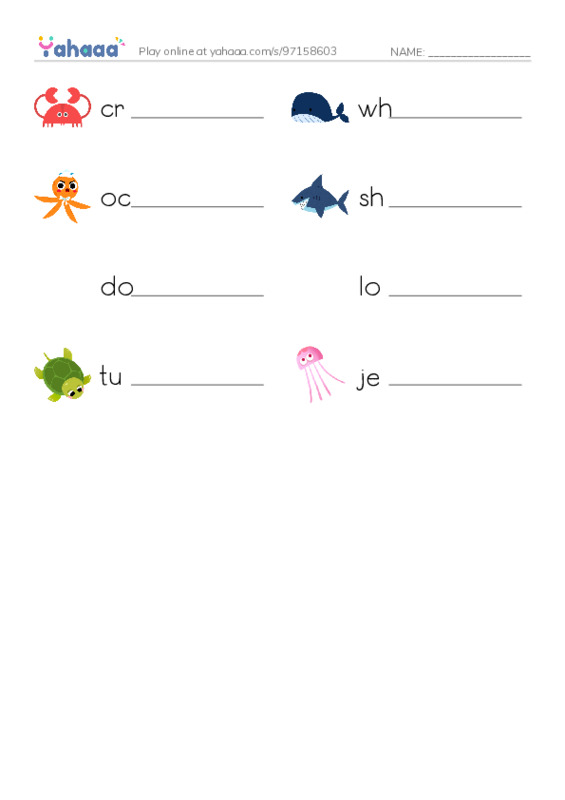 Ocean and Sea Animals PDF worksheet writing row