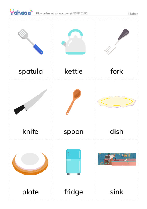 Picture flashcards worksheet for Kitchen