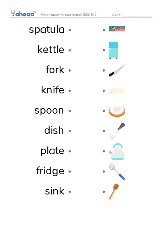 Draw a line to match worksheet for Kitchen