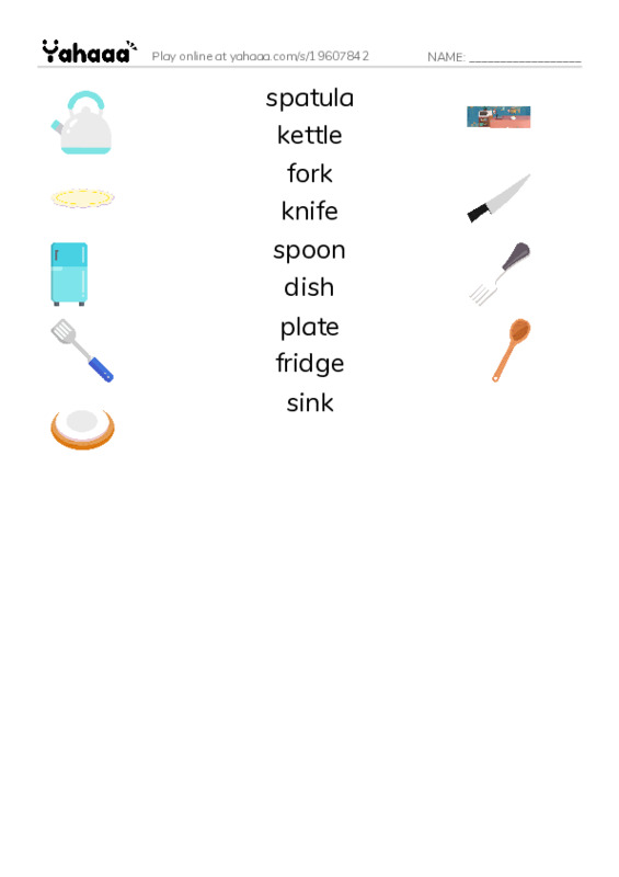 Match both sides worksheet for Kitchen
