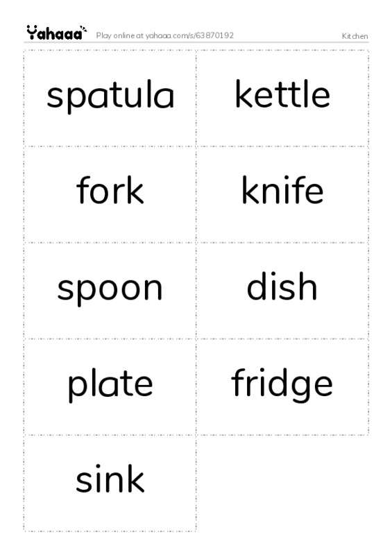 Word flashcards worksheet for Kitchen