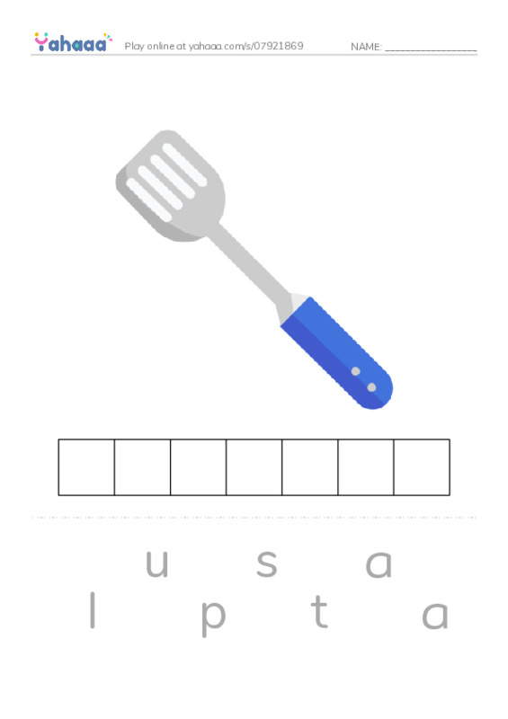 Letter scramble puzzle worksheet for Kitchen