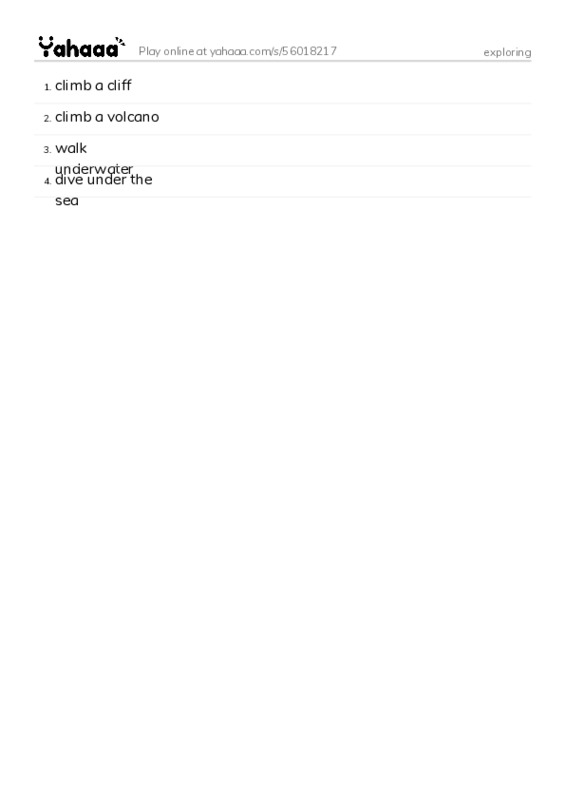 Word list with meanings worksheet for exploring