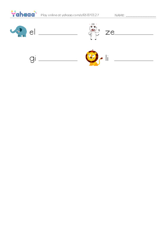 Write the word rows worksheet for Zoo game