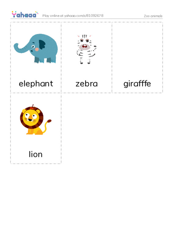Picture flashcards worksheet for Zoo animals