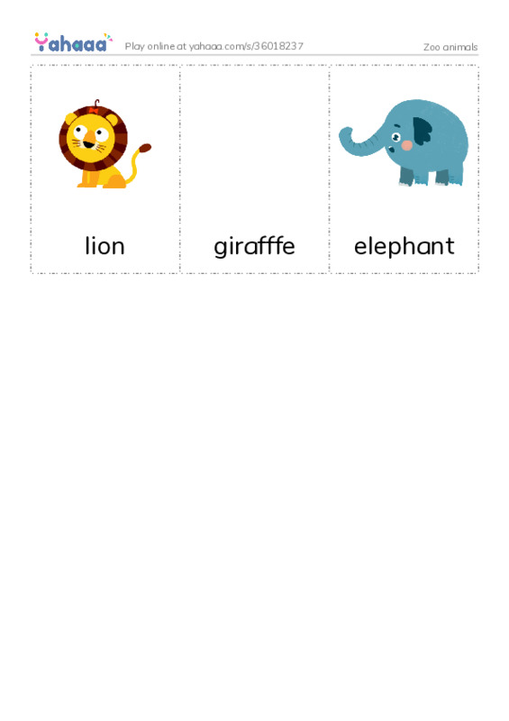 Picture flashcards worksheet for Zoo animals
