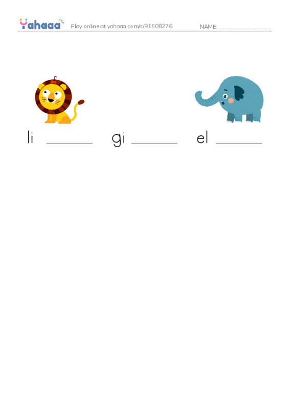 Finish the word worksheet for Zoo animals
