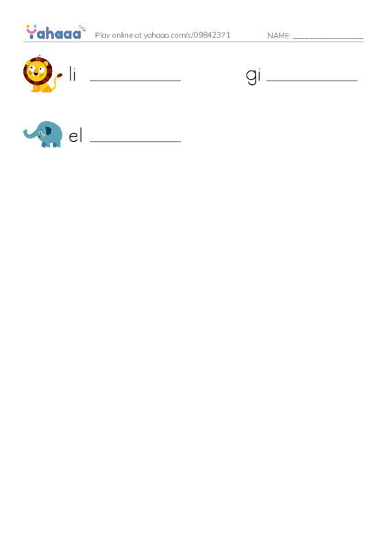 Write the word rows worksheet for Zoo animals