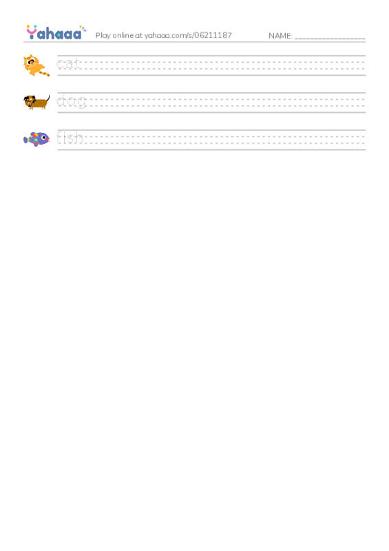 Handwriting lines worksheet for cat