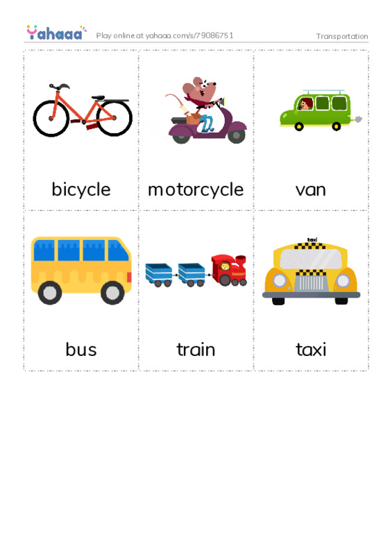 Transportation PDF flaschards with images