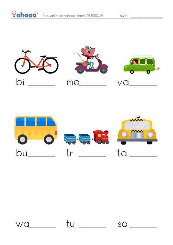 Transportation PDF worksheet to fill in words gaps