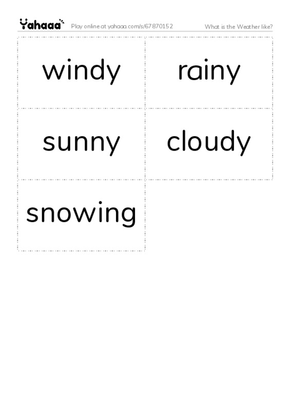 Word flashcards worksheet for What is the Weather like?