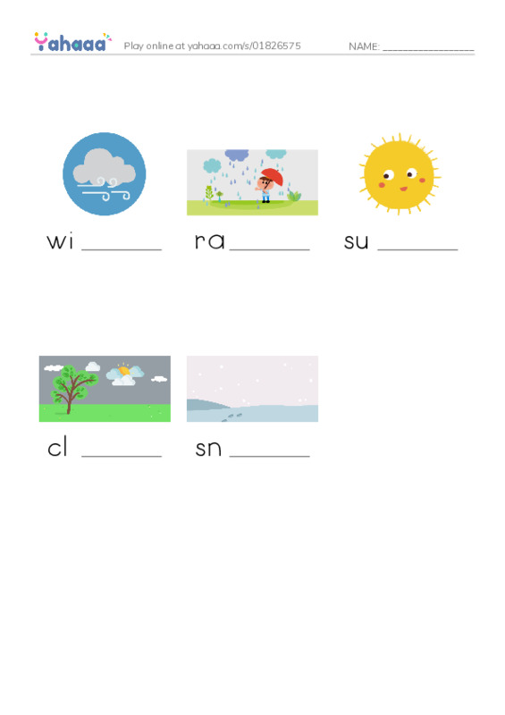 Finish the word worksheet for What is the Weather like?