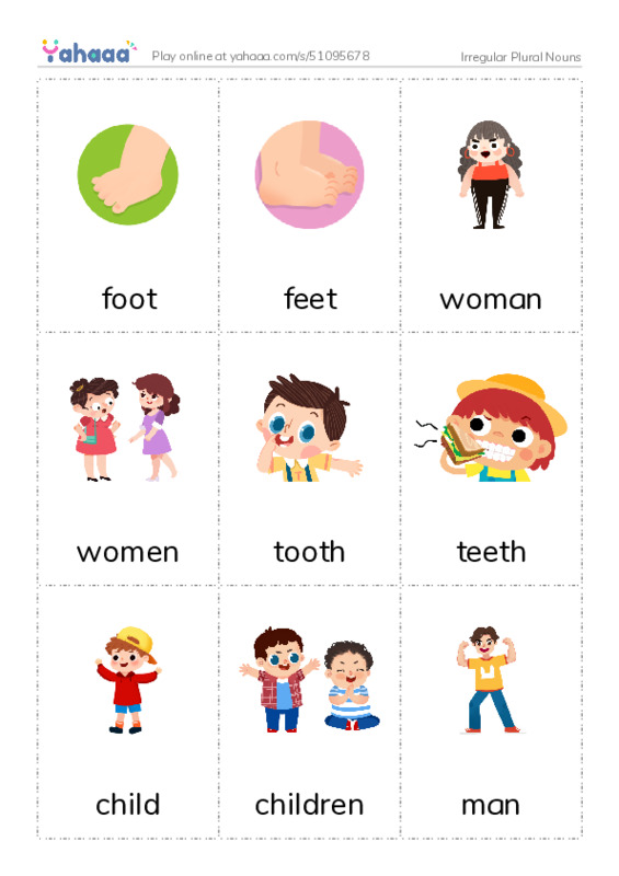 Picture flashcards worksheet for Irregular Plural Nouns