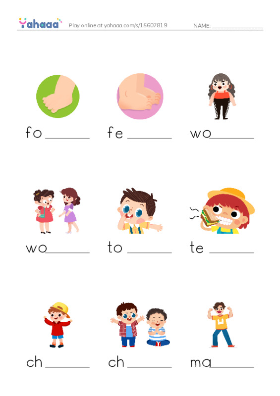 Finish the word worksheet for Irregular Plural Nouns
